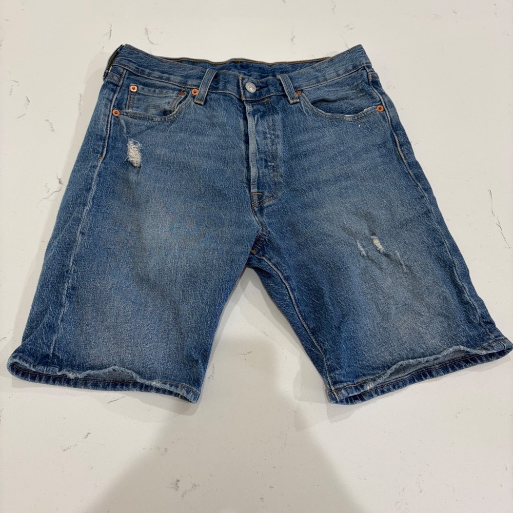 Levi's Blue Distressed Denim Jean Shorts
